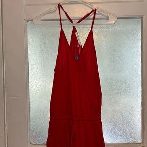 NWT Adibosy Women’s Red Spaghetti Strap Jumpsuit Romper with tie at waist M